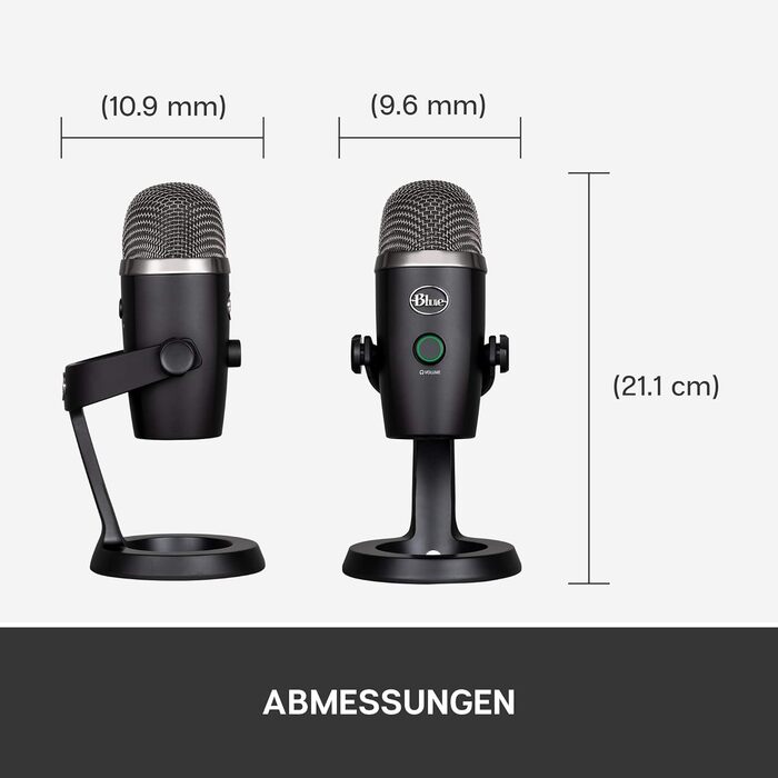 Blue Yeti Nano – Преміум USB-мікрофон для запису, стрімінгу, геймінгу та подкастів (PC/Mac). З Blue VO!CE, кардіоїдна та всеспрямована характеристика, чорний