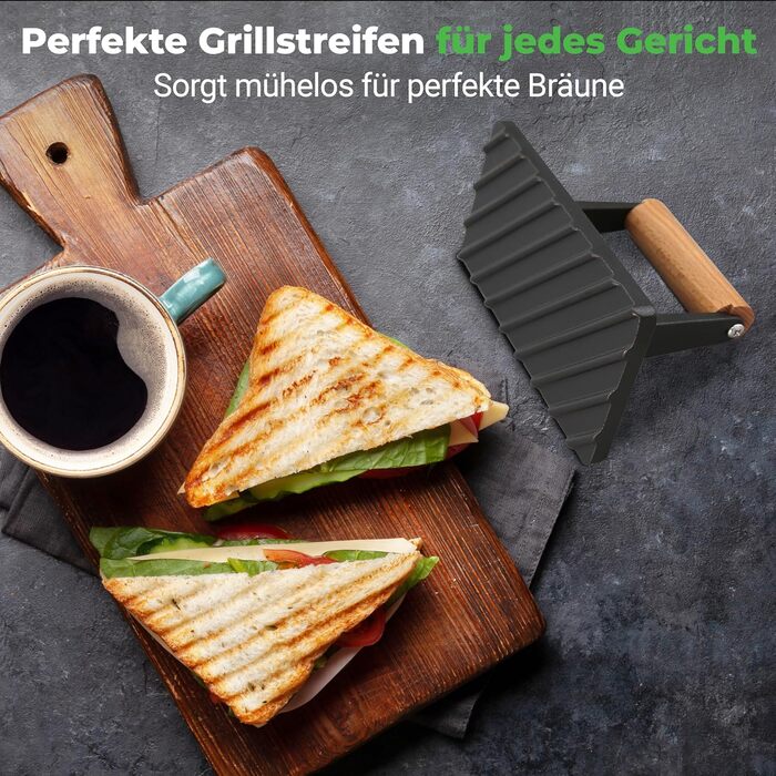 Прес для бургерів NutriChef з чавуну з антипригарним покриттям, 1.5 кг (22x9.5 см), з дерев'яною ручкою, для стейків, BBQ, бекону та сендвічів