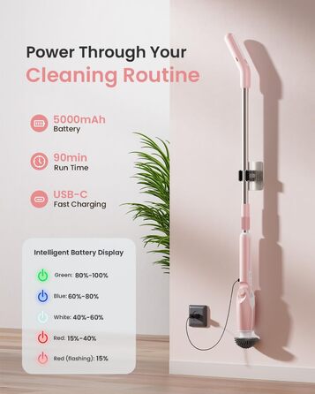 Leebein Electric Cleaning Brush, 2024 New Spin Scrubber with 8 Interchangeable Brush Heads, Remote Control, Adjustable Long Handle 38-132CM & 2 Speeds and for Bathroom/Kitchen