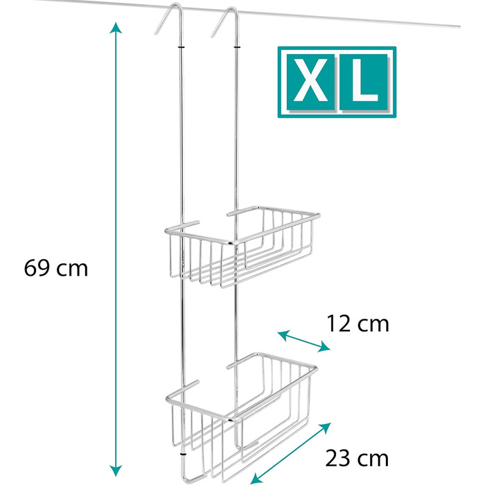 Kowald Дизайнерська душова полиця для підвішування, хром, XL, 69x23x12 см