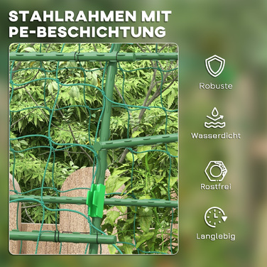Outsunny Climbing Plant Trellis, Adjustable Support Frame, Plant Grid with Net, Plant Cage for Garden, Balcony, Steel, Green, 144 x 167 x 206 cm