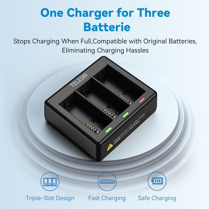 Зарядний пристрій та акумуляторна станція Telesin для GoPro Hero 13 Black з 3 каналами