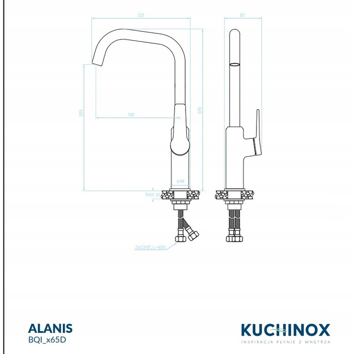 Змішувач для кухні донного монтажу Kuchinox ALANIS, чорний