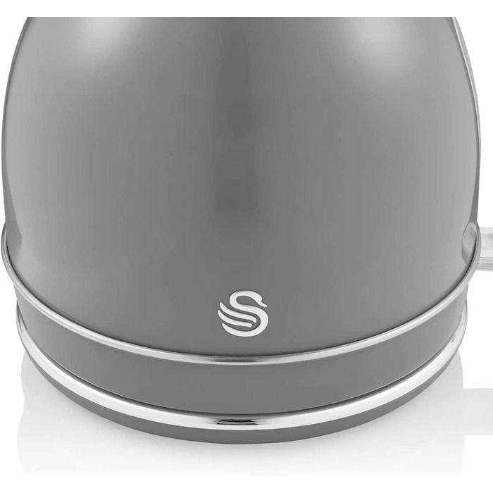 Swan Retro Electric Kettle - 1.8L, Vintage Design, Automatic Shut-Off, Cordless, BPA-Free Stainless Steel, 3000W, Grey