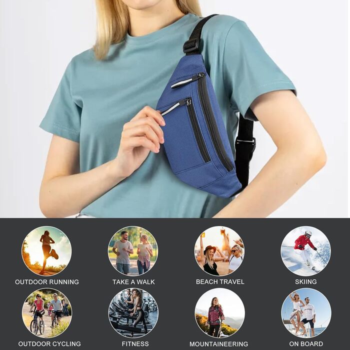 Водонепроникна поясна сумка для чоловіків, бананка з антикрадіжним захистом, 2 відділення, Oxford тканину, швидковисихаюча, для спорту, подорожей, повсякденного використання