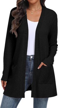 Жіночий в'язаний кардиган QIXING з кишенями | Елегантний, зручний та теплий | Зелений (XL, Чорний)