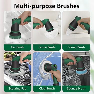 Electric cleaning brush, Cleaning Brush with 6 interchangeable cleaning heads, Spin Scrubber 2 speeds, Scrubber for bathroom, tile floor and car, LED display