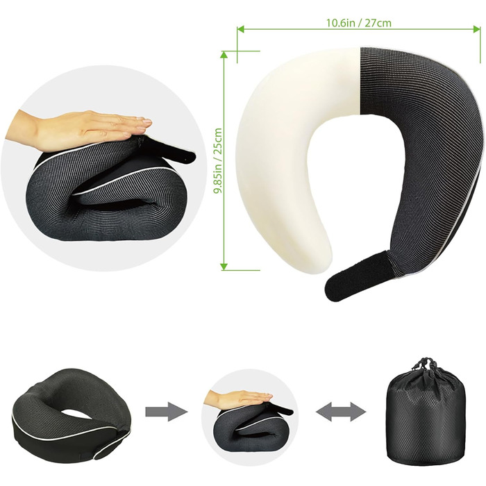 Подушка для шиї у літак, автобус, поїзд: компактна, з memory foam, ергономічна, з чохлом, для комфортного сну