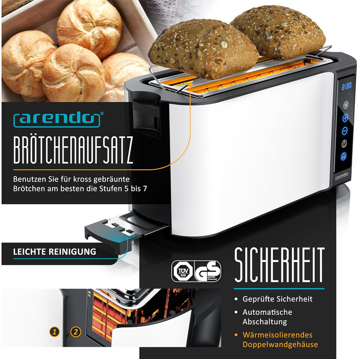 Набір Arendo: чайник з регулюванням температури та тостер на 4 скибочки з підігрівом для бутербродів - нержавіюча сталь, білий матовий