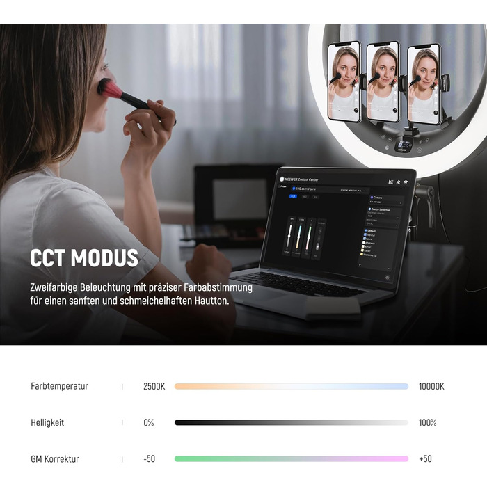 NEEWER Ringlicht RP19H 19 дюймів з триподом та 3 тримачами для телефону, RGB, 42W, CRI 97+, 2540 Lux, для стрімінгу, офісу, Zoom