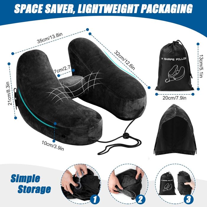 Подушка для шиї в літак, авто: надувна з капюшоном, для дорослих, Travel Pillow, чорна