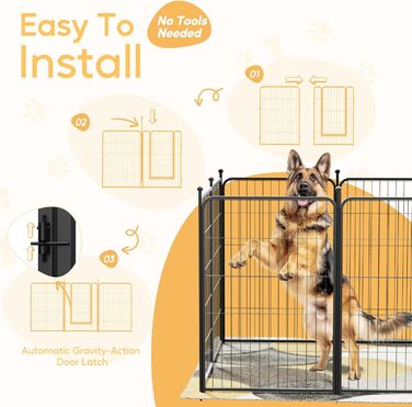 Металевий вольєр для собак, 61 см, 8 панелей, чорний. Ідеально для дому, вулиці, кемпінгу, саду, тераси.