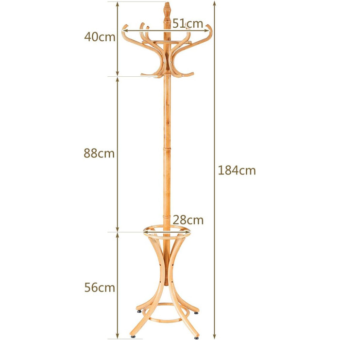 GIANTEX Coat Rack with Umbrella Stand, Clothes Rack Wood with 12 Clothes Hooks, Wooden Coat Tree Freestanding, Standing Coat Rack for Entryway Living Room (white) (natural)