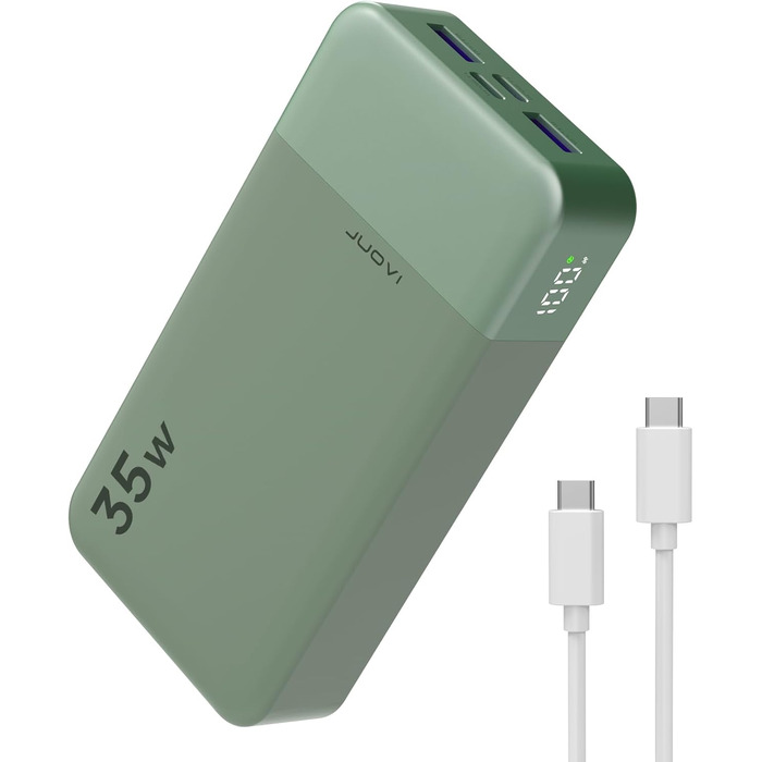 Powerbank JUOVI 20000mAh з LED дисплеєм: швидка зарядка 35W, 2 USB-C та 2 USB-A, сумісний з iPhone 16/15/14, синій