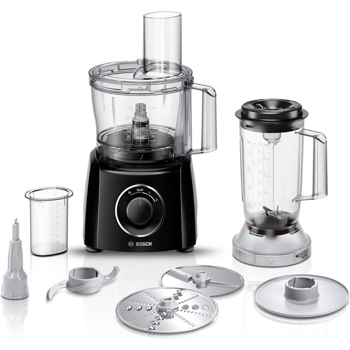 Кухонний комбайн Bosch MultiTalent 3 MCM3201B, 800 Вт, 30 функцій, 2.3 л, міксер 1 л, універсальний ніж, насадки для нарізки і натирання, збивальна насадка, чорний