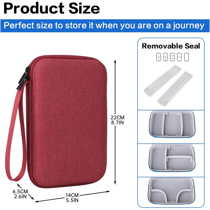 Органайзер для кабелів Teskyer, водонепроникний, жорсткий корпус, велика місткість, для подорожей (Вишневий, Середній 14 x 22 x 6,5 см)