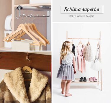 Дерев'яні вішалки для дитячого одягу Homewit - 24 шт. з перекладиною, з заглибленнями, 360° обертання, для малюків та дітей - 30 см