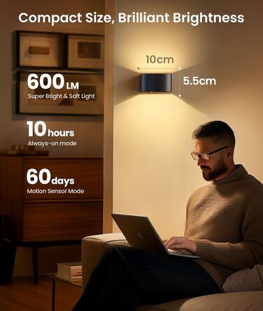 LED-стінна лампа FULEN з датчиком руху, пультом ДУ, 3 кольори, регулювання яскравості, 2 шт.