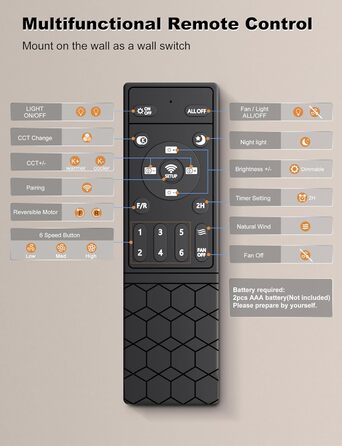 Стельовий вентилятор Ohniyou з підсвічуванням 106 см, пульт/APP, чорний. Тихий DC мотор, для спальні та кухні, димування