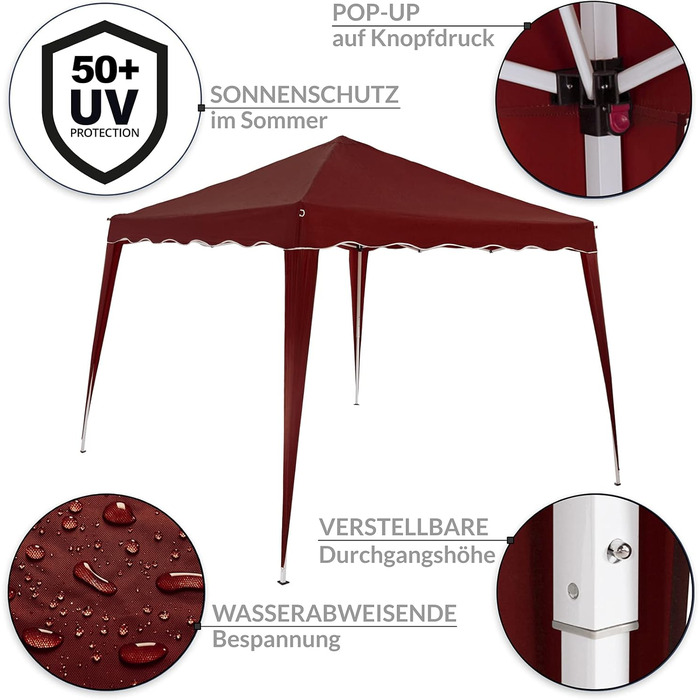CASARIA® Pavilion Capri 3x3m Pop-Up UV Protection 50+ Waterproof Winter-Ready with Bag Foldable Stable Camping Garden Pop-Up Pavilion Party Tent (Red)