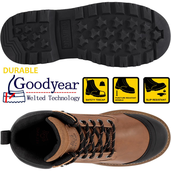 Чоловічі робочі черевики Yelang з металевим підноском, для промислового будівництва, безпечне взуття, розмір 41.5 EU, колір коричневий