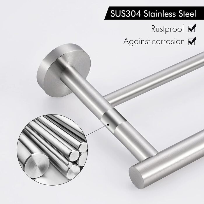 Тримач для рушників KES, подвійний, з нержавіючої сталі SUS304, 60 см, настінний, A2001S60