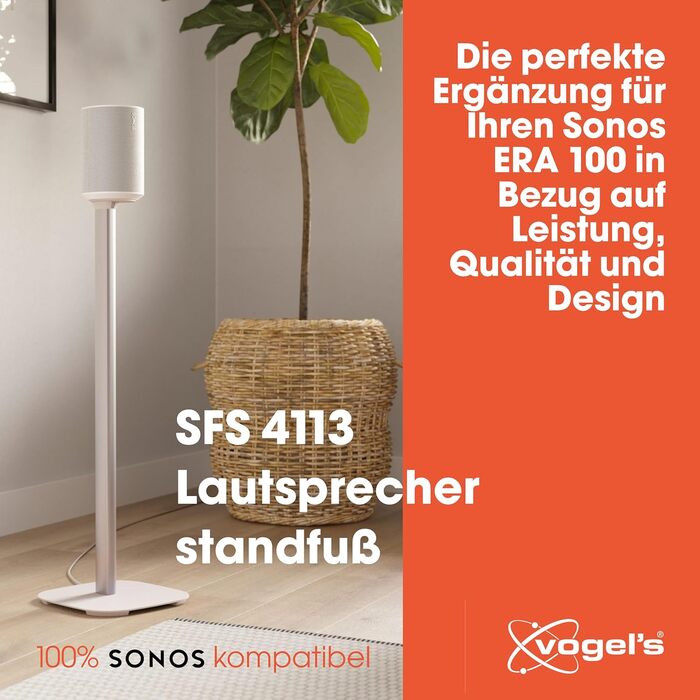 Підставка Vogel's SFS 4113 для Sonos ERA 100: надійна та стильна | Білий колір | З кабелепроводом, TÜV-сертифікована