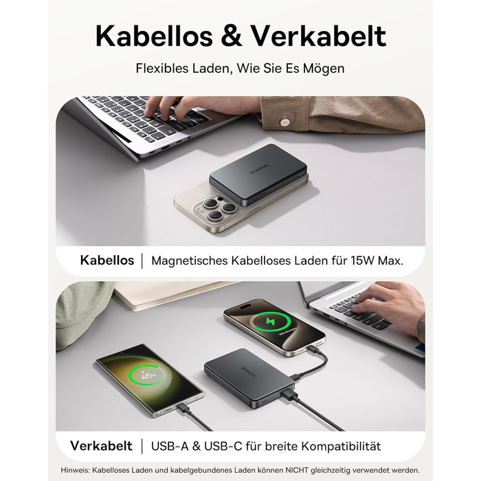 Power Bank Baseus 10000mAh: Бездротова зарядка 15W, MagSafe, PD 22.5W, USB-C, Білий/Чорний