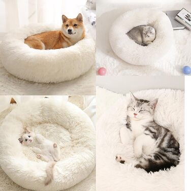 М'яке кругле ліжко для котів та собак, 70см, біле. Ліжко-пончик для домашніх тварин, легко миється. Підходить для котів та собак середніх розмірів.