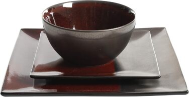 Сервіз посуду Gibson Elite Tequesta з реактивної глазурі (16 предметів) для 4 осіб, квадратний, червоно-шоколадний