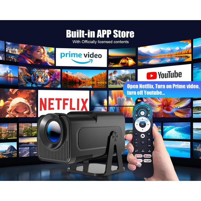 Android 13 проєктор Smart Beamer 1080P з підтримкою 5G WiFi, голосовим асистентом, автоматичною корекцією трапеції та 12000 люмен для домашнього кінотеатру та використання на відкритому повітрі (320ANSI)