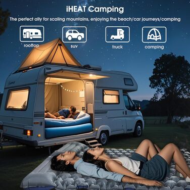 iHEAT Self-Inflating Camping Sleeping Pad with Foot Pump, Ultralight Air Mattress with Pillow, Waterproof Compact Sleeping Mat for Outdoor, Hiking, Backpacking, Camping, Beach (Blue)