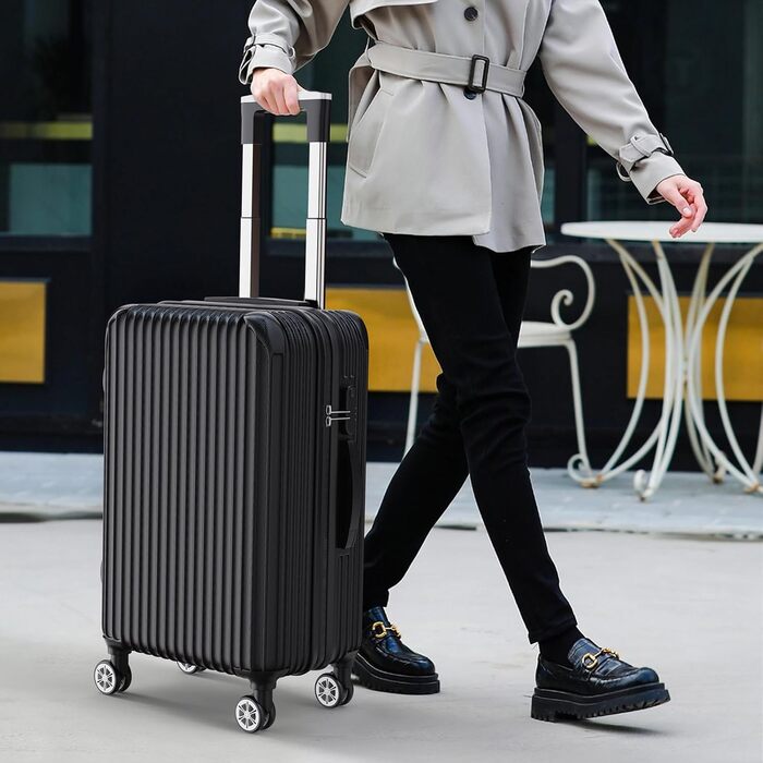 Набір валіз 3 шт. з жорстким корпусом, PC, легкі, міцні, з обертовими колесами на 360° та TSA замком (чорні смуги)