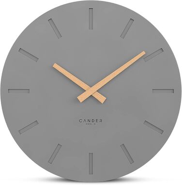 Cander Berlin MNU 2530 G Wall Clock MDF Silent, No Ticking Sound, 30 cm Analog, Living Room, Modern, Vintage, Grey, Anthracite, Wooden Hands