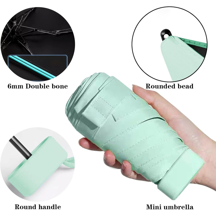 Зонт туристичний компактний UV-захистом, вітростійкий з капсулою, портативний для чоловіків та жінок (світло-зелений)