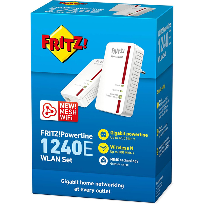 Набір AVM Fritz!Powerline 1240E/1000E WLAN: Powerline адаптери, точка доступу Wi-Fi, 1200 Мбіт/с, білий