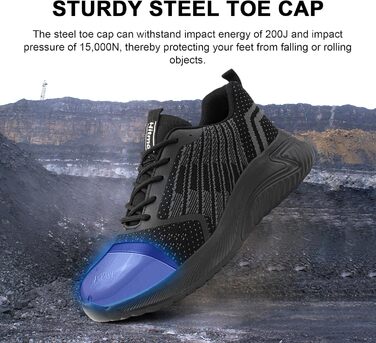 Черевики робочі чоловічі/жіночі Hitmars, захисні черевики зі сталевим підноском, зручні кухарські черевики, легкі черевики, черевики для дахів, чорні/сині, EU36-48 (46 EU, чорні робочі черевики)