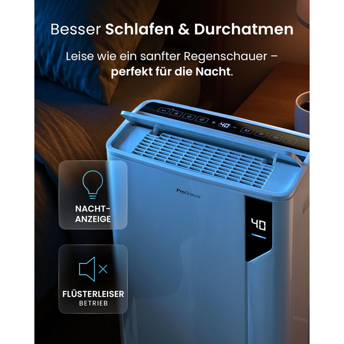 Електричний осушувач повітря ProBreeze 12L - для дому, 20 м², з таймером та датчиком вологості