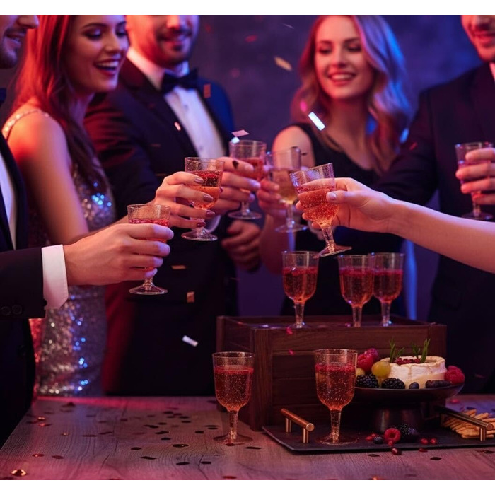 200 склянок для вина MATANA з пластику з золотим блиском (180 мл) – багаторазові келихи для вина, коктейлів, десертів, вечірок, весіль, днів народжень, 200 шт.