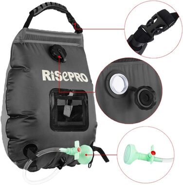 Соняшний душ RISEPRO 20л - портативна сонячна нагрівач для кемпінгу, туризму та відпочинку на природі. Чорний колір.