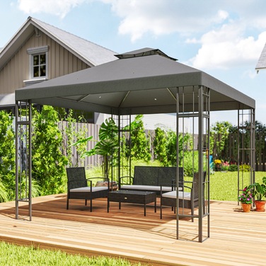Outsunny Gazebo with Double Roof, approx. 3x3 m Water-Repellent, Stable, Winter-Proof Garden Gazebo with UV Protection, Party Tent made of Metal, for Garden, Terrace, Dark Grey | Aosom