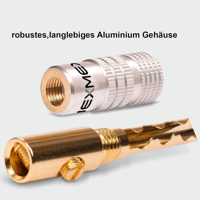 NEXMEX Бананові конектори 4мм - набір 4 шт. - Золото 24K - для акустичних кабелів - Hi-Fi аудіо