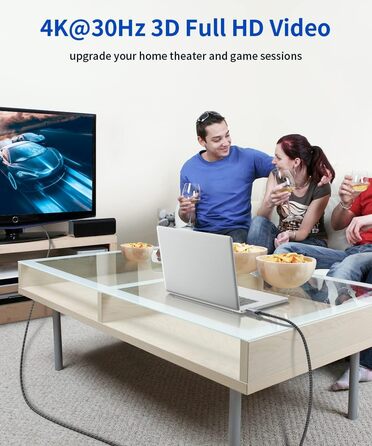 Кабель DisplayPort до HDMI JSAUX 2м, 4K@30Hz, 2K@60Hz, 1080P@120Hz, позолочений, обплетення, алюмінієва оболонка, для комп'ютерів Lenovo, HP, Dell, AMD, NVIDIA