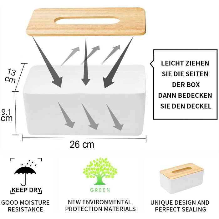 Дерев'яна коробка для серветок, 26x13x9 см. Коробка для серветок, практична органайзер для дому