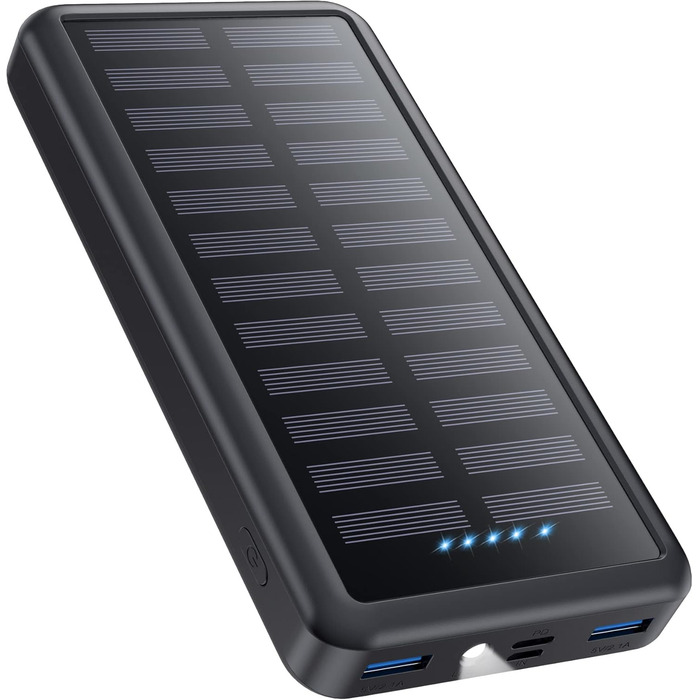 Power Bank Pxwaxpy 26800mAh з сонячною панеллю, USB-C, 15W PD, 3.0A, LED ліхтарик, сірий