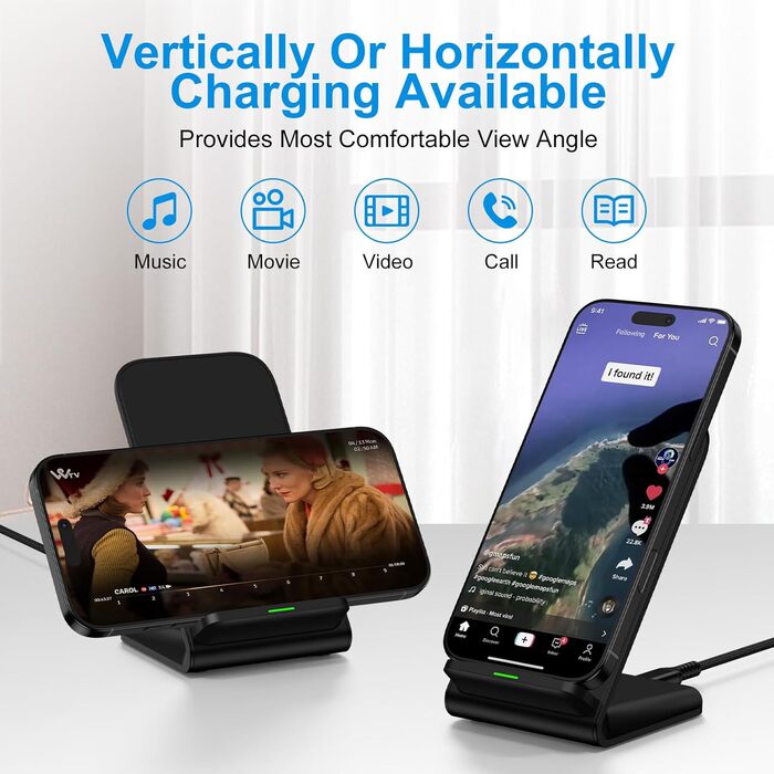 Бездротовий зарядний пристрій Google Pixel: підставка, 15W, сумісна з Google Pixel 10/9/8/7/6/5 та Samsung Galaxy S25+/S24 FE/S23/S22/S21, чорний