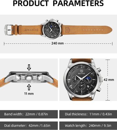 Годинники BENYAR для чоловіків: кварцовий хронограф, водонепроникні, з датою, стильні та елегантні. Підходять для повсякденного та ділового стилю. Чудовий подарунок! Коричневий, срібний, чорний колір корпусу. Ремінець з шкіри або нержавіючої сталі.