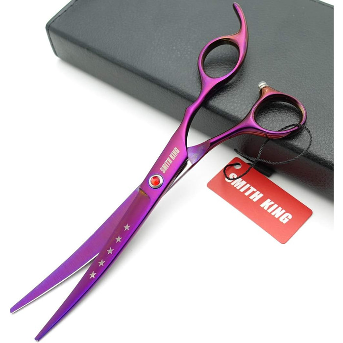 Професійний набір для стрижки шерсті собак, 17.8 см, прямі та вигнуті ножиці, 4-частинний набір для грумінгу (фіолетовий)