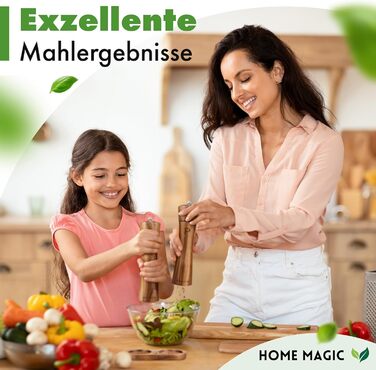 Набір з 2 мельниць для солі та перцю Pfeffermühle Holz з акації з підставкою | Преміум якість, керамічний механізм