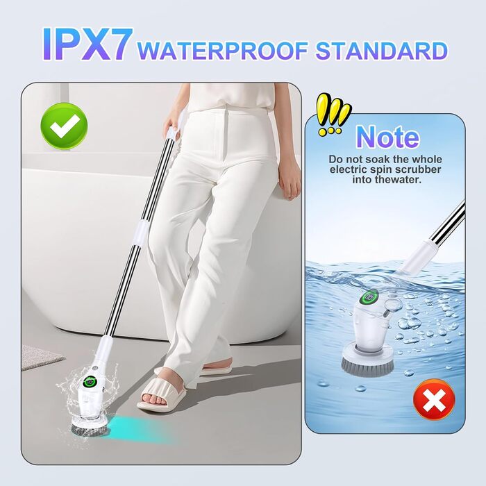 Електрична щітка для чищення з 8 насадок, регулювання швидкості, LED дисплей - для ванної, кухні, авто